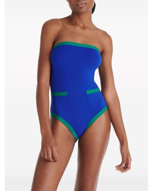 Eres Blue Noche Contrast-trim Bustier Swimsuit