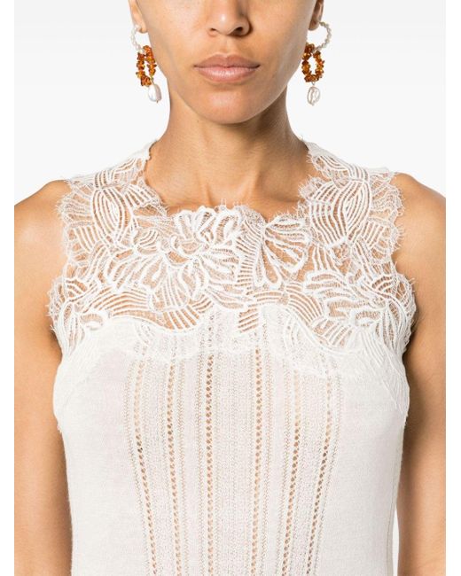 Ermanno Scervino White Lace-detail Knitted Top