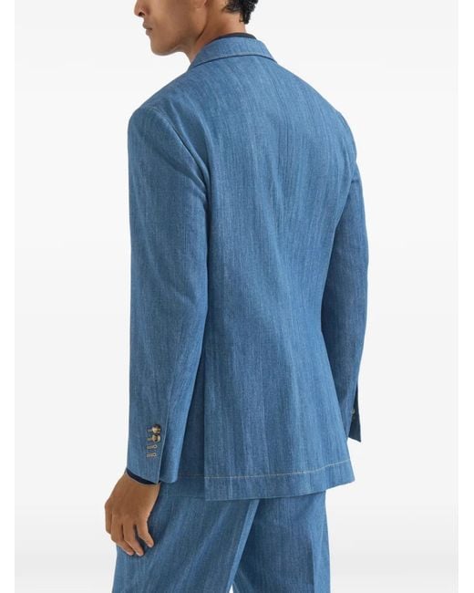 Brunello Cucinelli Blue Peak-Lapel Blazer for men