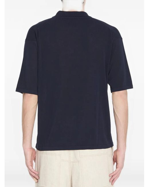 Roberto Collina Blue Ribbed V-Neck Polo Shirt for men