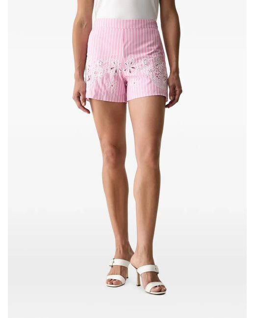 Morgan Pink Stripe-Pattern Cut-Out Shorts