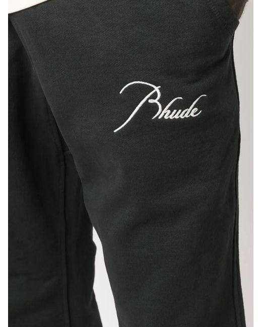 Rhude Black Logo-Embroidered Track Pants for men