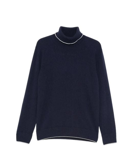 Eleventy Blue Roll-Neck Contrast-Trim Sweater for men