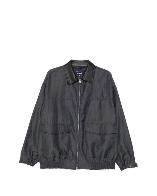 Comme des Garçons Gray Leather-Collar Herringbone Jacket for men