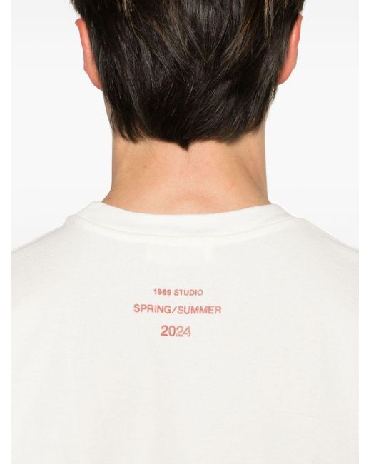 1989 STUDIO White Slogan-print Cotton T-shirt for men