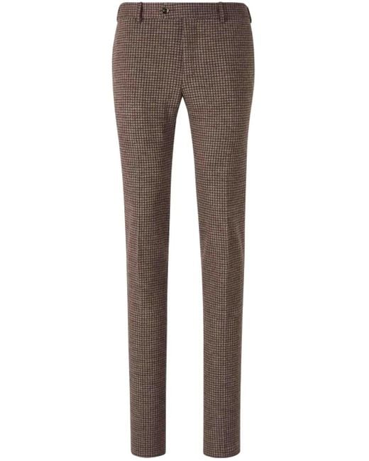 PT Torino Brown Houndstooth Cropped Tailored Trousers for men