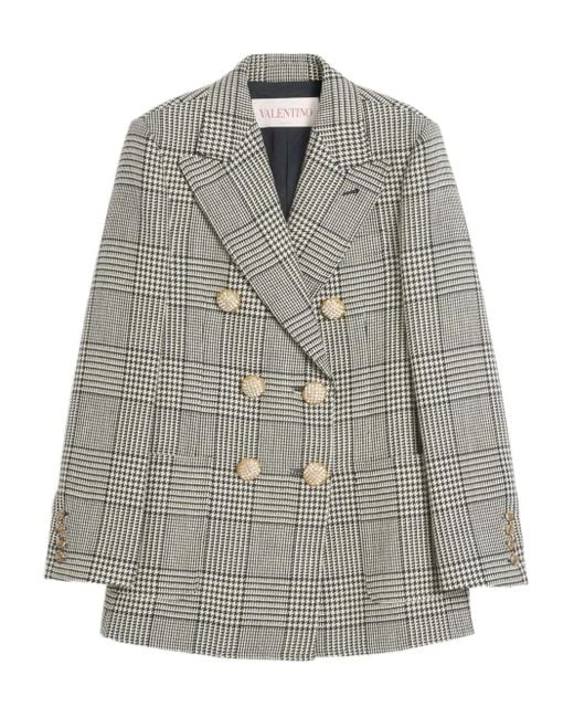 Valentino Garavani Gray Houndstooth-Pattern Virgin-Wool Blazer