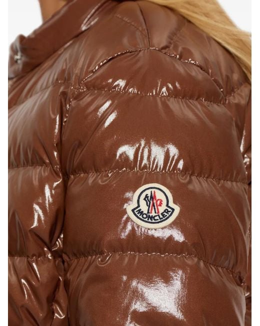 Moncler Brown Papillon Short Down Jacket With Glossy Finish