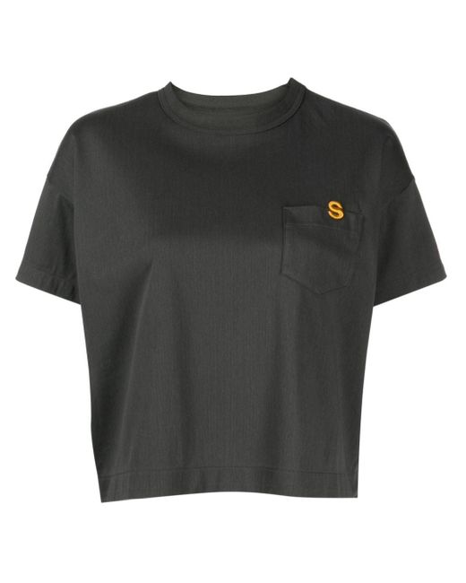 Sacai Black T-Shirt mit S-Stickerei