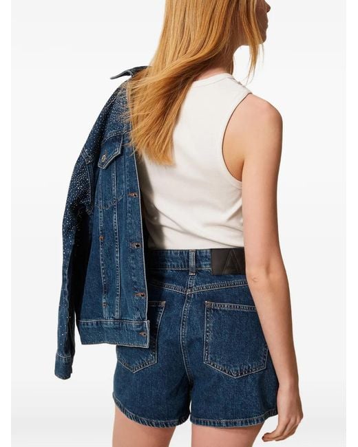 Twinset Blue Rhinestone-Detail Denim Shorts