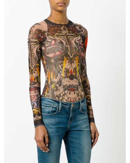 DSquared² Synthetic Tattoo Bodysuit in Black | Lyst