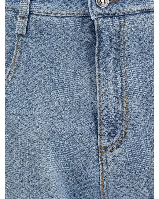 Ermanno Scervino Blue Chevron-Pattern Baggy Jeans