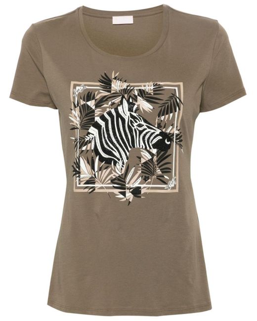 Liu Jo Brown Zebra-print Cotton T-shirt