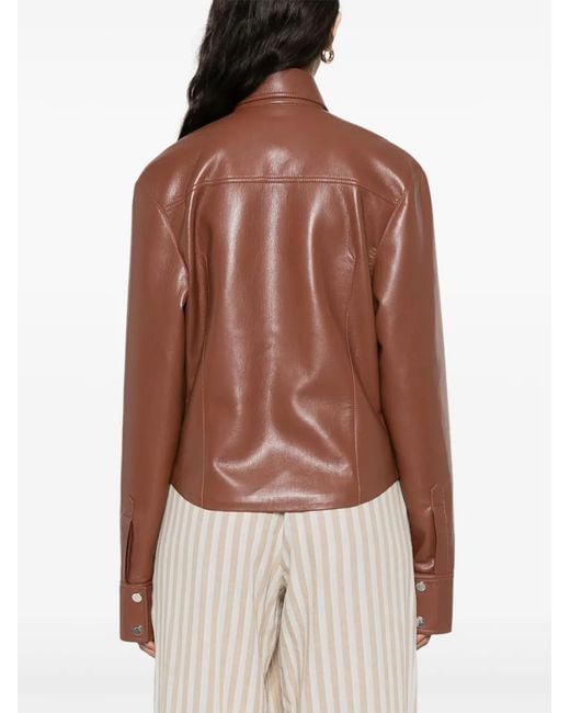 Nanushka Brown Faux-Leather Shirt Jacket