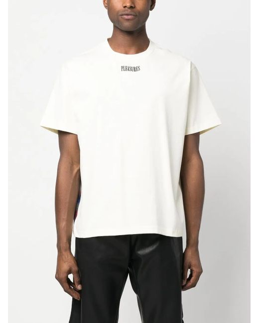 Pleasures White Plaid-Design Cotton T-Shirt for men