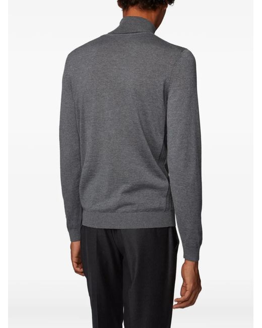 Boss Gray Roll-Neck Wool Sweater for men