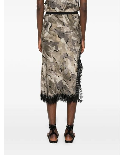 Pinko Brown Jupe Mi-Longue À Motif Camouflage