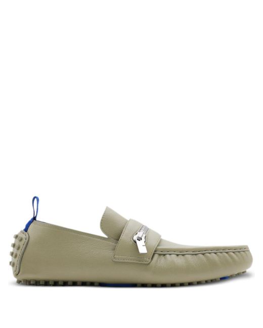 Burberry Green Zip-detail Leather Loafers for men