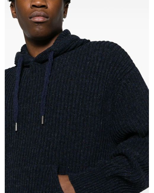 AMI Blue Pouch-pocket Hood Virgin-wool Jumper for men