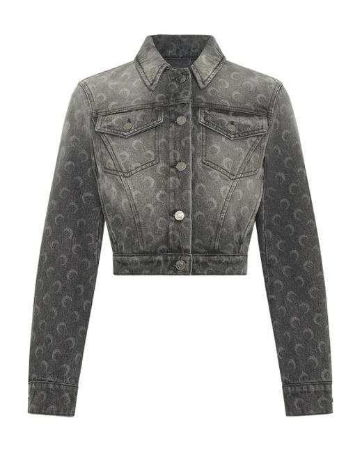 MARINE SERRE Gray Faded Cropped Denim Jacket