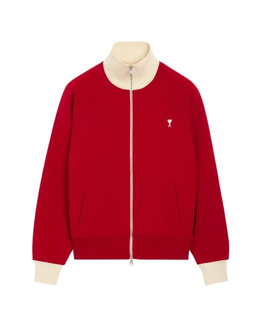 AMI Red Zipped Cotton Sweatshirt With Ami De Coeur
