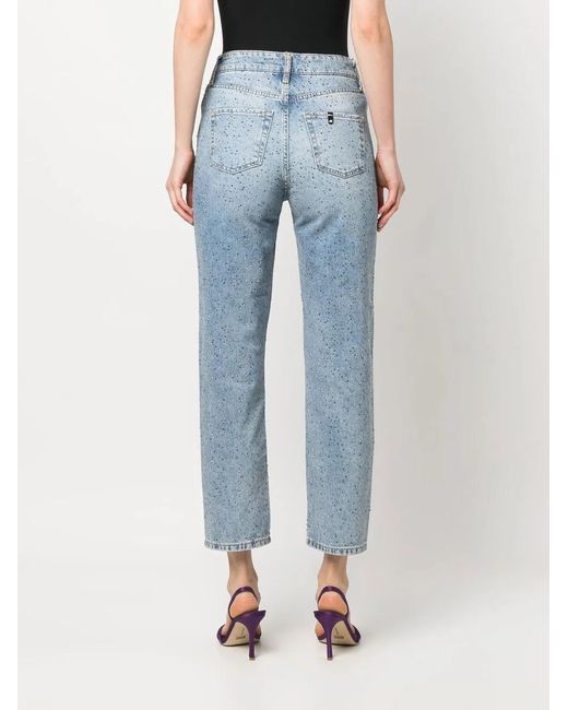 Liu Jo Blue Rhinestone-Embellished Straight-Leg Jeans