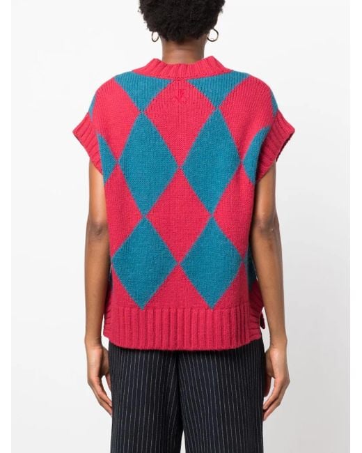 LaDoubleJ Red Pullunder Mit Argyle-Muster