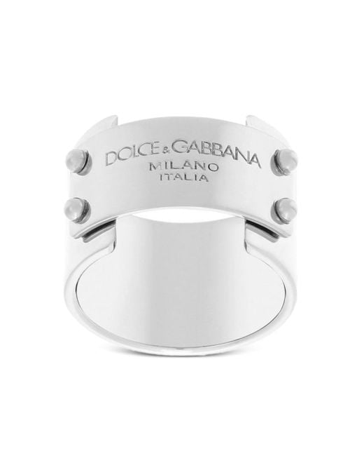 Anello a fascia con placca logo di Dolce & Gabbana in White da Uomo