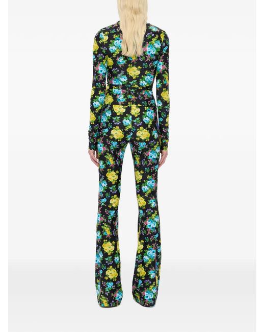 MSGM Green Pantalon Évasé À Fleurs