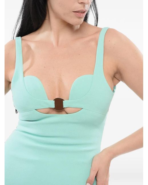 David Koma Green Cut-Out Ring-Detail Midi Dress
