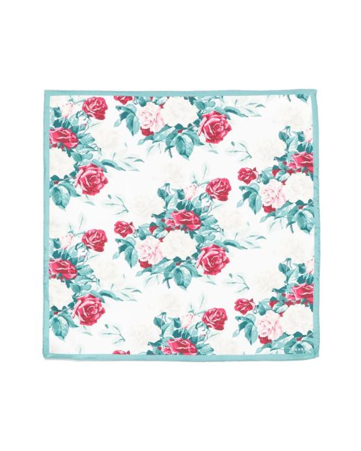 Fursac Blue Floral-Print Pocket Square for men