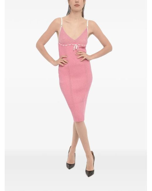 Cormio Pink Naomi Ribbed-Knit Fitted Midi Dress