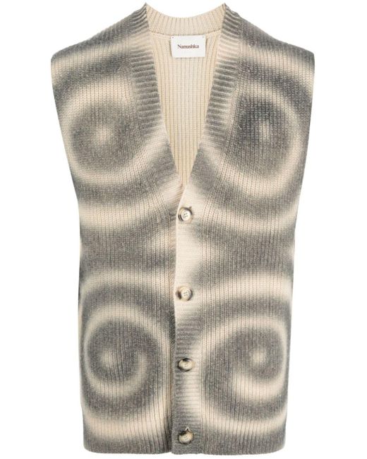 Nanushka Gray Sleeveless Graphic-Print Cardigan for men