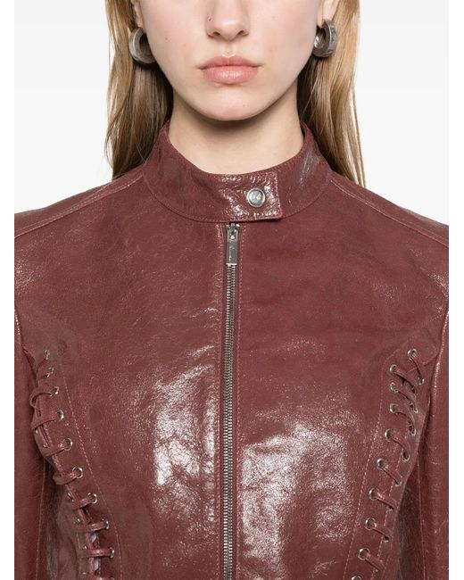 Blumarine Red Cracked-Effect Leather Jacket