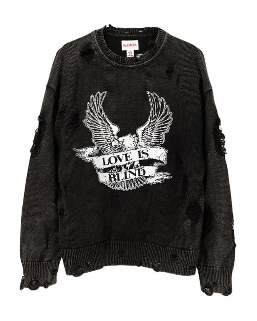 KAMIYA Distressed-Sweatshirt Mit Adler-Print in Black für Herren