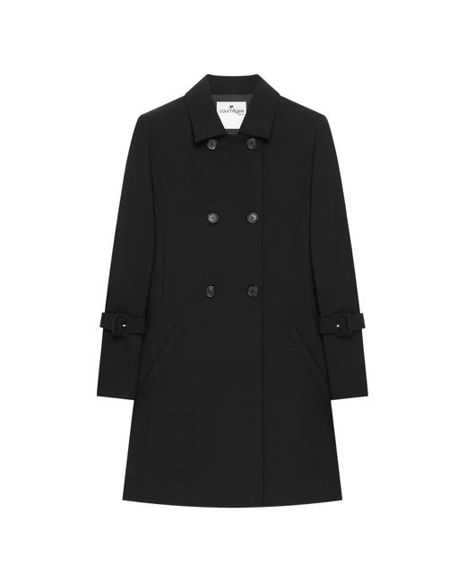 Courreges Black Double-Breasted Embroidered-Logo Coat