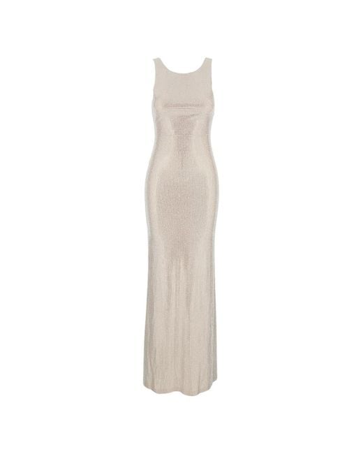Twentyfourhaitch White Robe Longue Sans Manches À Ornements En Cristal