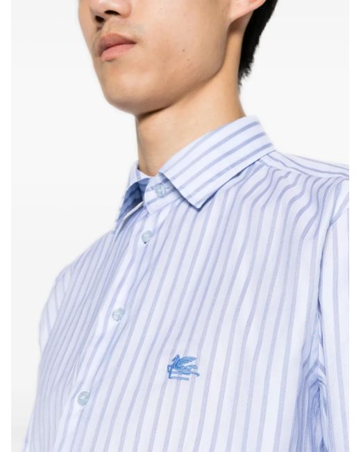 Etro Blue Pegaso Motif-Embroidered Cotton Shirt for men