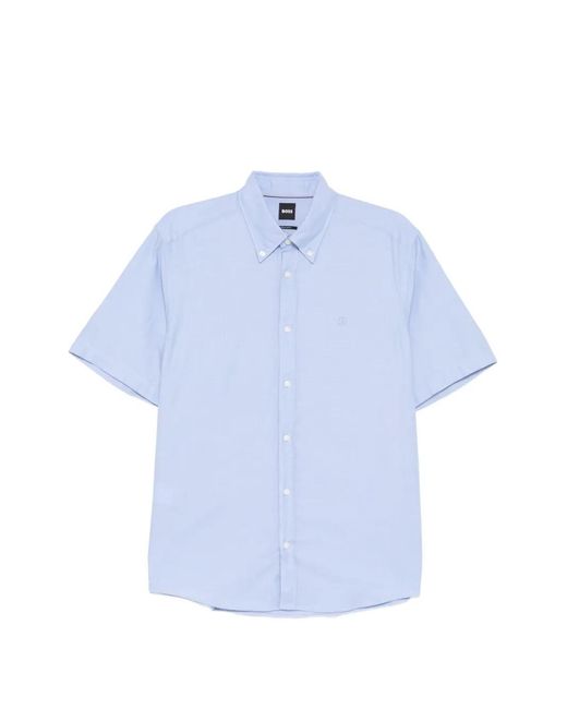 Boss Blue Logo-Embroidered Shirt for men