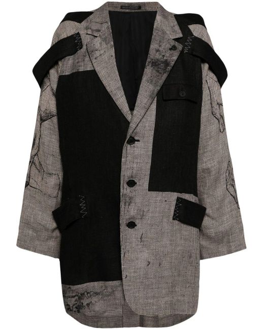 Yohji Yamamoto Black Layered-design Linen Blazer for men