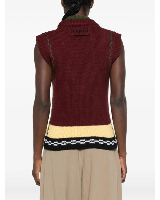 Marni Black Intarsia-Knit V-Neck Sweater Vest