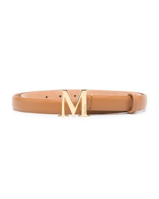 Max Mara Brown Ledergürtel mit Logo-Schnalle