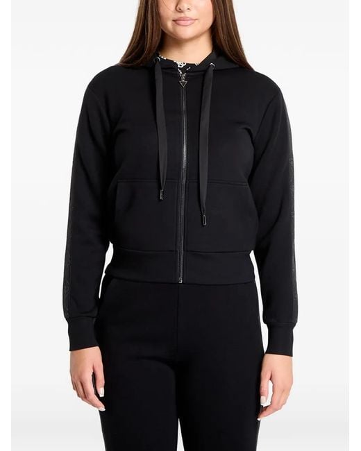 Guess Black Hoodie Zippé À Bande Logo
