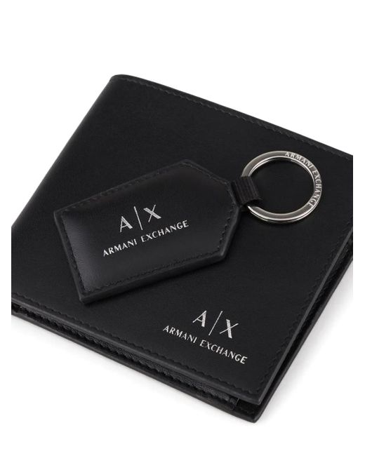 ARMANI EXCHANGE Black Logo-Stamp Wallet & Keyring Set for men