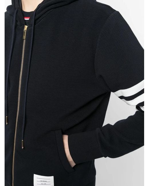 Thom Browne Black 4-Bar Zip-Up Hoodie for men