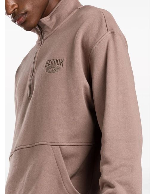 Reebok Pink Logo-Embroidered Quarter-Zip Sweatshirt