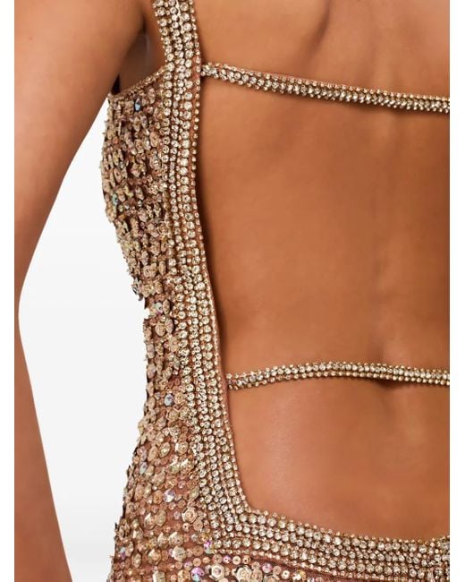 Jenny Packham Natural Sequin-Embellished Open-Back Maxi Dress