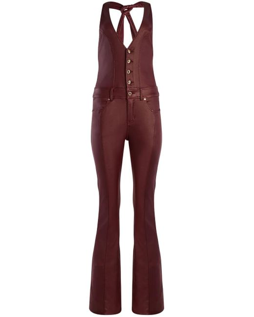 retroféte Red Cynthia Coated Denim Jumpsuit