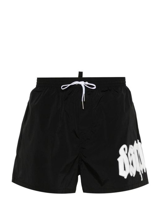DSquared² Black Gothic Logo-print Swim Shorts for men
