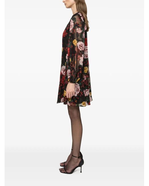 Nissa Black Floral-Print Mini Dress